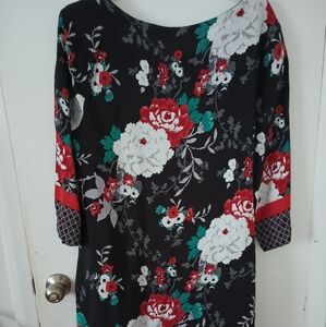 Floral Black Dress with Red and White Accents